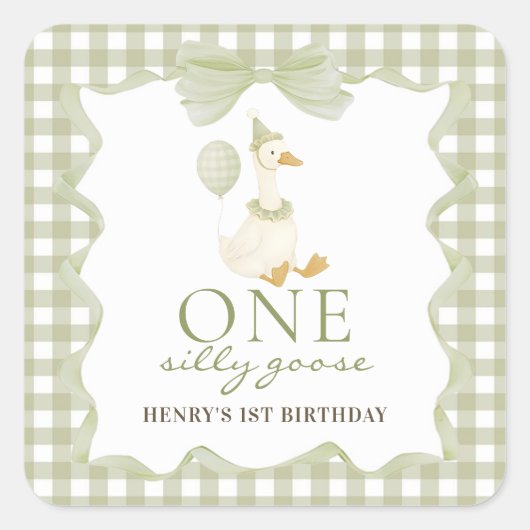 One Silly Goose Gingham 1st Birthday Sticker (Voorkant)