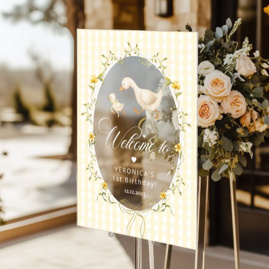 One Silly Goose Gingham 1st Birthday Welcome Acryl Bord