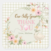 One Silly Goose Gingham Floral Thank You Vierkante Sticker (Voorkant)
