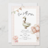 One Silly Goose Girl 1st Birthday Invitation Kaart (Voorkant)