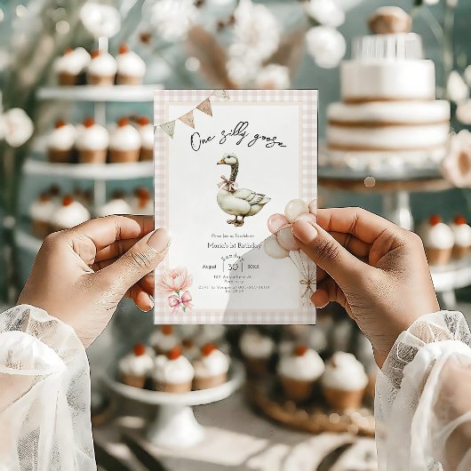 One Silly Goose Girl 1st Birthday Invitation Kaart