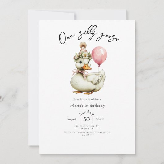 One Silly Goose Girl 1st Birthday  Kaart (Voorkant)