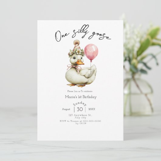 One Silly Goose Girl 1st Birthday  Kaart (Staand voorkant)