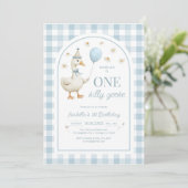 One Silly Goose Girl 1st Birthday Party Invitation Kaart (Staand voorkant)