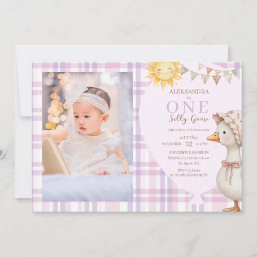One Silly Goose Girl 1st Birthday Party Photo Kaart (Voorkant)