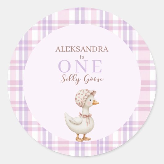 One Silly Goose Girl 1st Birthday Party Thank You Ronde Sticker (Voorkant)