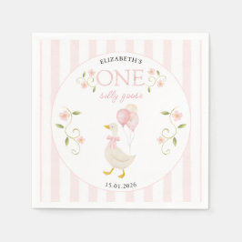 One Silly Goose Girl 1st Birthday Pink Servet