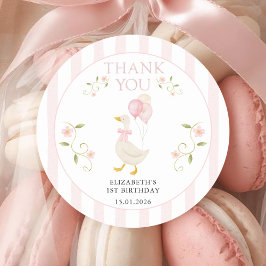 One Silly Goose Girl 1st Birthday Pink Thank You Ronde Sticker