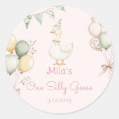 One Silly Goose Girl 1st Birthday Ronde Sticker (Voorkant)