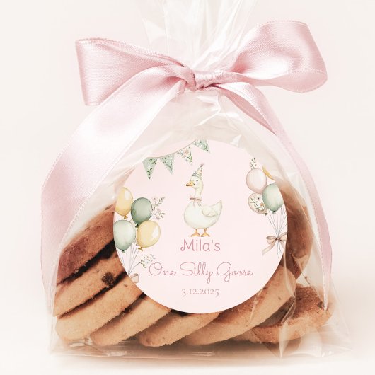 One Silly Goose Girl 1st Birthday Ronde Sticker