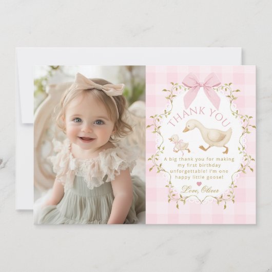 One Silly Goose Girl 1st Birthday Thank you card Kaart (Voorkant)