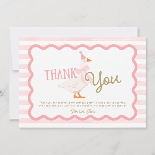 One Silly Goose Girl 1st Birthday Thank You Kaart (Voorkant)