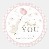 One Silly Goose Girls 1e Verjaardag Roze Gingham Ronde Sticker (Voorkant)