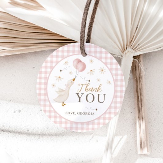 One Silly Goose Girls 1st Birthday Pink Gingham Bedankjes Labels