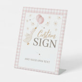 One Silly Goose Girls 1st Birthday Pink Gingham Reclamebord Met Voetstuk (Voorkant)