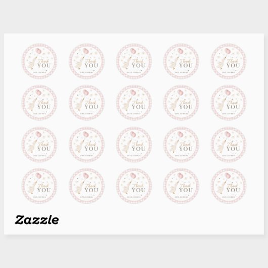 One Silly Goose Girls 1st Birthday Pink Gingham Ronde Sticker (Vel)