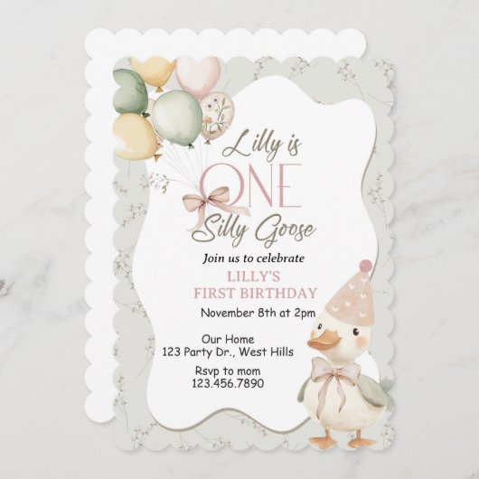 One Silly Goose, Goose, ONE, First Birthday, Goose Kaart (Voorkant / Achterkant)