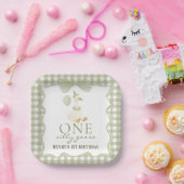 One Silly Goose Green 1st Birthday Paper Plate Papieren Bordje (Feest)