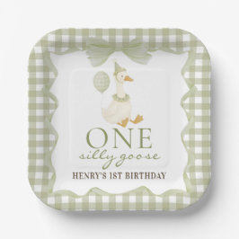 One Silly Goose Green 1st Birthday Paper Plate Papieren Bordje