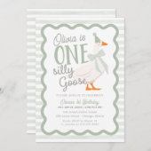 One Silly Goose Green Bow 1st Birthday Kaart (Voorkant / Achterkant)