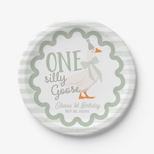 One Silly Goose Green Bow 1st Birthday Papieren Bordje (Voorkant)