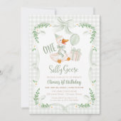 One Silly Goose Green Bow Floral 1st Birthday Kaart (Voorkant)