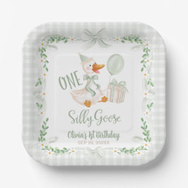 One Silly Goose Green Bow Floral 1st Birthday Papieren Bordje