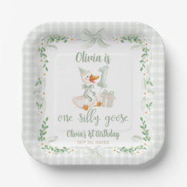 One Silly Goose Green Bow Floral 1st Birthday Papieren Bordje