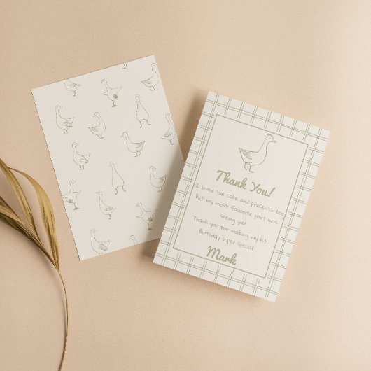 One Silly Goose Green Drawn 1st Birthday Thank You Bedankkaart