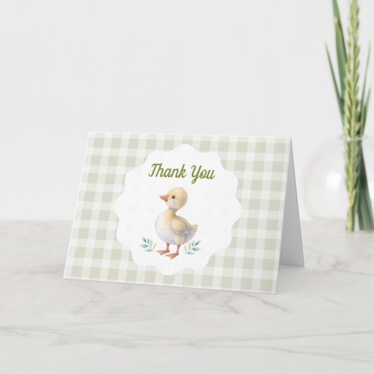 One Silly Goose Green Gingham Baby First Birthday Bedankkaart (Voorkant)