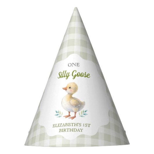 One Silly Goose Green Gingham Baby First Birthday Feesthoedjes (Voorkant)