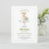 One Silly Goose Green Gingham Baby First Birthday Kaart (Staand voorkant)