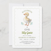 One Silly Goose Green Gingham Baby First Birthday Kaart (Voorkant)