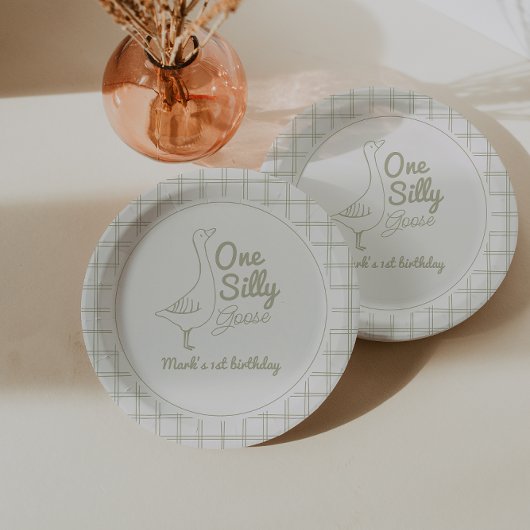 One Silly Goose Green Hand Drawn 1st Birthday  Papieren Bordje