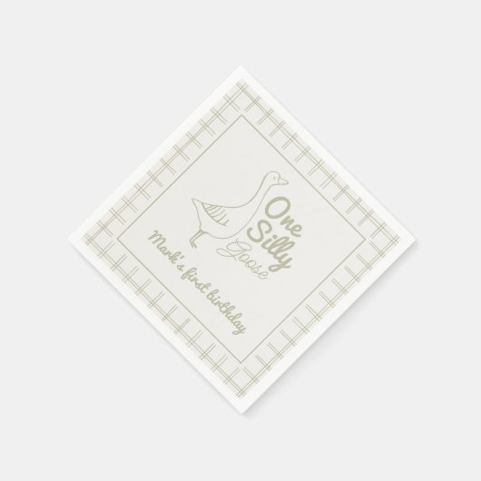 One Silly Goose Green Hand Drawn 1st Birthday Servet (Hoek)