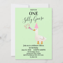One Silly Goose Groen Uitnodiging 1e Verjaardag