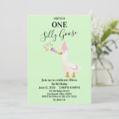 One Silly Goose Groen Uitnodiging 1e Verjaardag  (Staand voorkant)