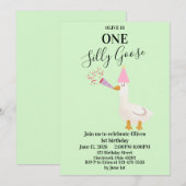 One Silly Goose Groen Uitnodiging 1e Verjaardag  (Voorkant / Achterkant)