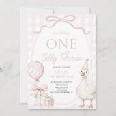 ONE Silly Goose Pink 1st Birthday Party Kaart (Voorkant)