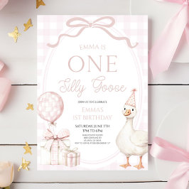 ONE Silly Goose Pink 1st Birthday Party Kaart