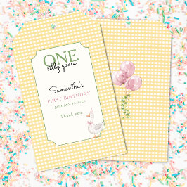 One Silly Goose Pink and Gingham 1st Birthday Cadeaulabel