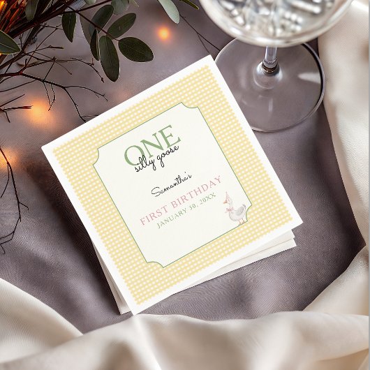 One Silly Goose Pink and Gingham 1st Birthday Servet