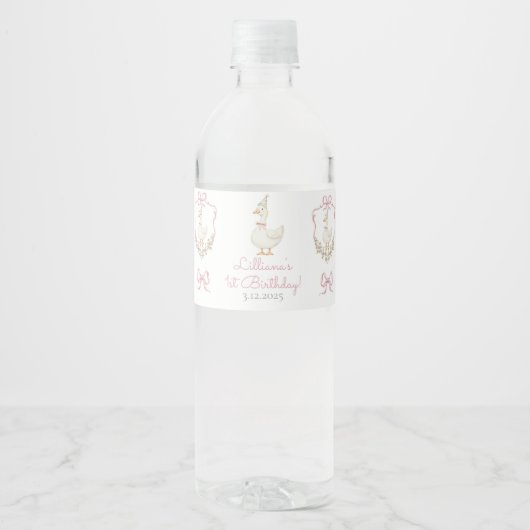 One Silly Goose Pink  Birthday Waterfles Etiket (Voorkant)