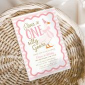 One Silly Goose Pink Bow 1st Birthday Kaart