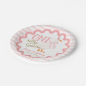 One Silly Goose Pink Bow 1st Birthday Papieren Bordje (Gekanteld)