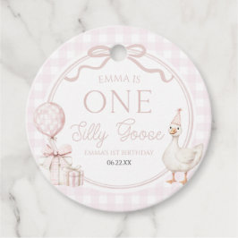 ONE Silly Goose Pink Bow 1st Birthday Party Bedankjes Labels