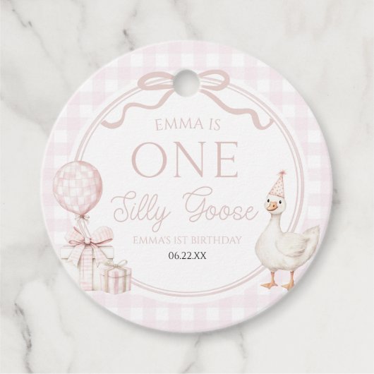 ONE Silly Goose Pink Bow 1st Birthday Party Bedankjes Labels (Voorkant)