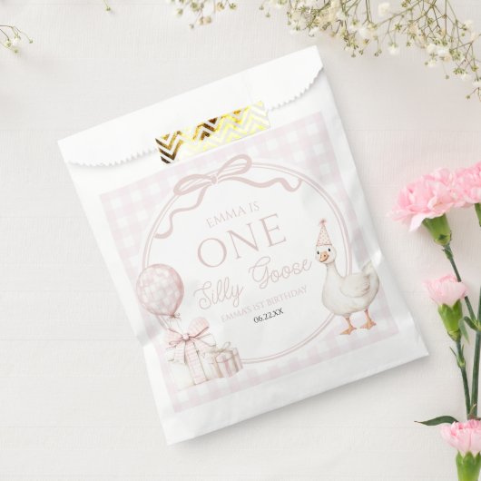 ONE Silly Goose Pink Bow 1st Birthday Party Bedankzakje (Gezegeld)