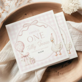 ONE Silly Goose Pink Bow 1st Birthday Party Servet