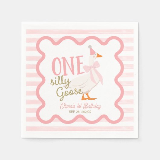 One Silly Goose Pink Bow 1st Birthday Servet (Voorkant)